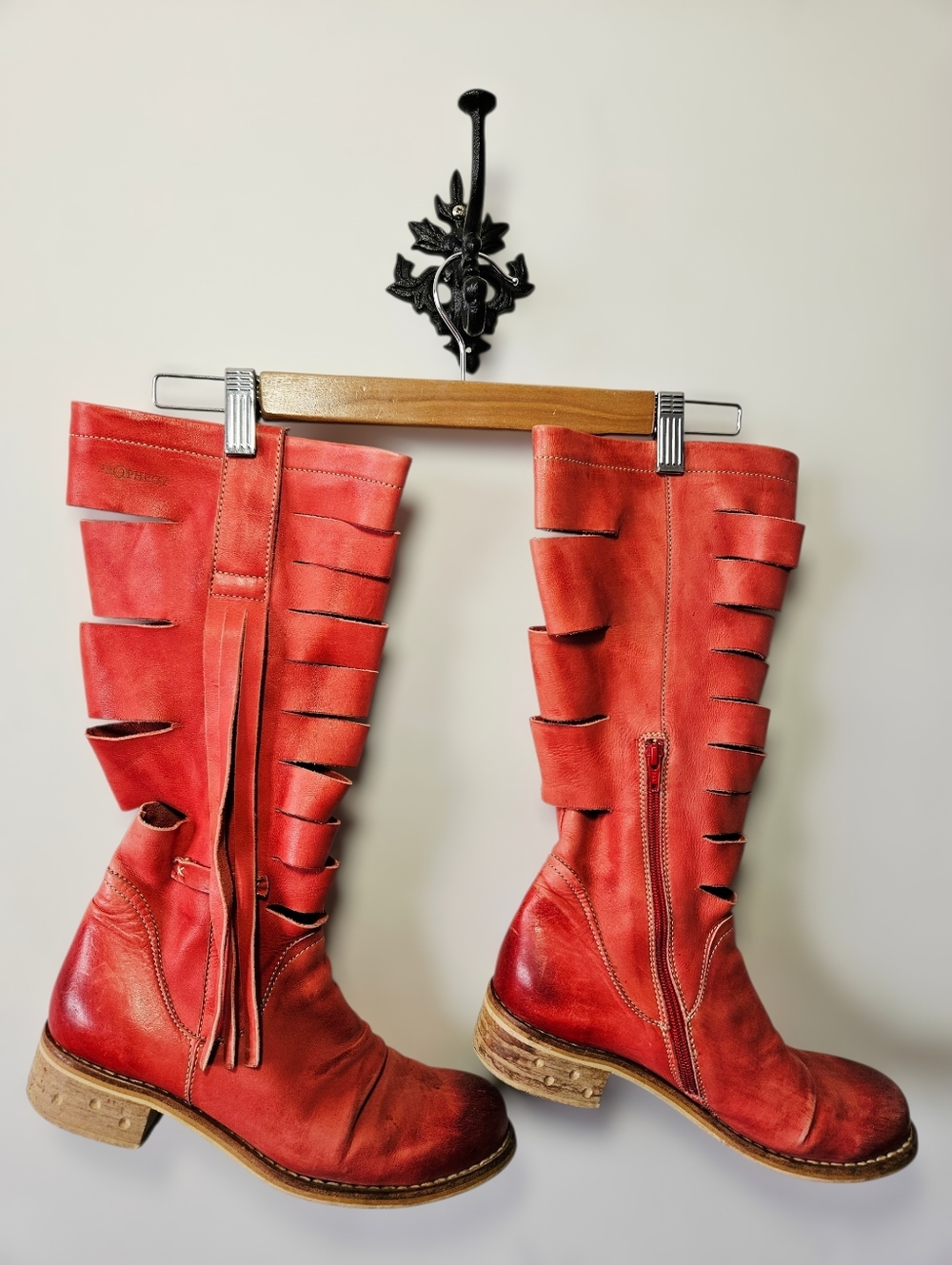 Prophecy Red Leather Knee High Boots Size 41 US 10 Artsy Boho - Picture 2 of 8